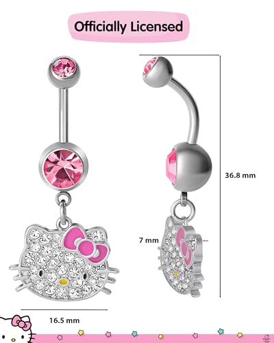 Hello Kitty Belly Button Ring 14g Stainless Steel Kawaii Belly Button Piercing Jewelry, Sanrio Official License4