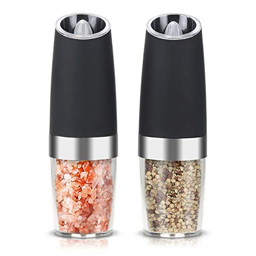 Qumox Set 2 Macinapepe e Sale Elettrici con Sensore di Gravità – Macinino Automatico con Luce LED Blu, Regolazione Finezza, Serbatoio Acrilico Trasparente, Design Moderno