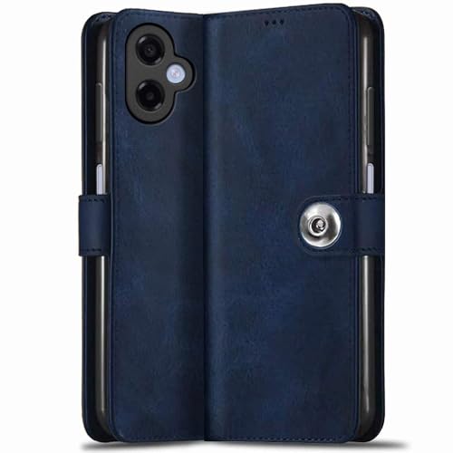 Image of TheGiftKart Flip Cover Back Case for Samsung Galaxy M17e 5G / A07 / F70e / A07 5G | Genuine Leather Finish | Designer Button | Inbuilt Pockets & Stand | Flip Back Cover Case (Faux Leather, Blue)