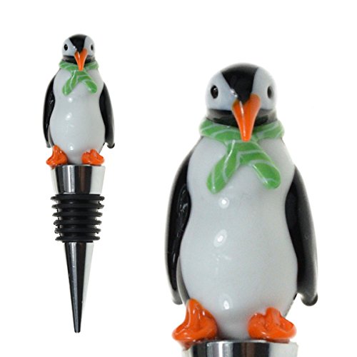 Glass Penguin Wine Bottle Stopper - Decorative, Unique, Handmade, Eye-Catching Glass Wine Stoppers – Penguin Wine Stopper, Wine Accessories, Penguin Gift for Host/Hostess - Wine Corker/Sealer