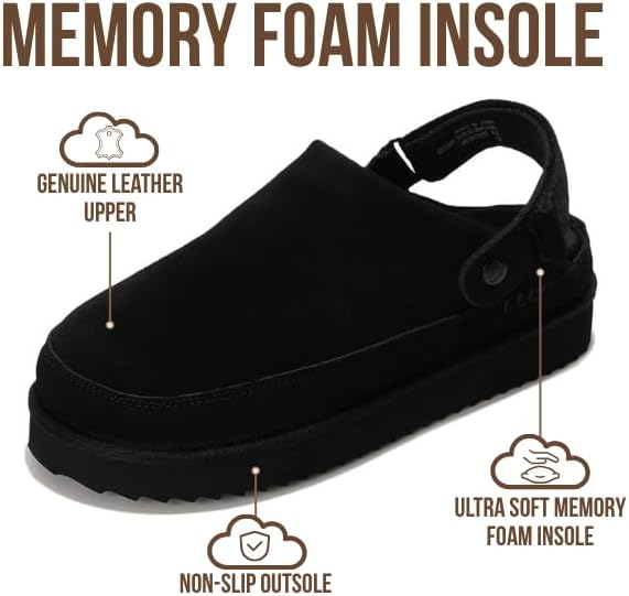 Project Cloud 100% Genuine Leather Clogs for Women - Memory Foam Womens Clogs & Mules with Adjustable Straps - Lightweight Platform Shoes Non-Slip Slides (Goldstar) - Image 3
