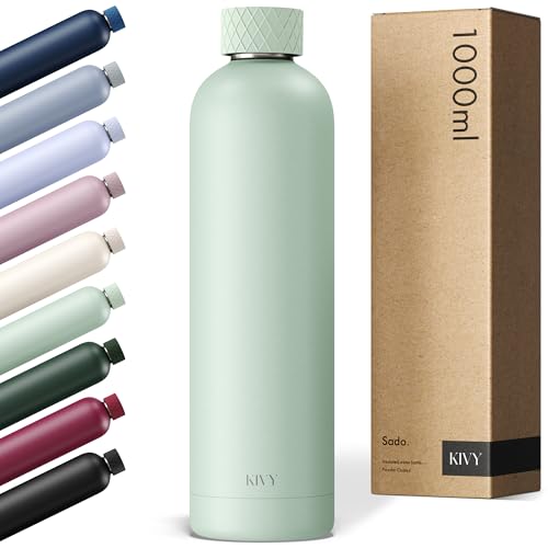 KIVY Isolierte Trinkflasche 1l Edelstahl - Auslaufsichere Thermosflasche 1l - Kohlensäure geeignet - Trinkflasche Schule, Gym, Reisen - Flasche Edelstahl - Sport Wasserflasche - Isolierflasche