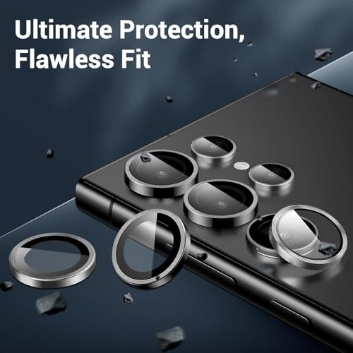 Image of Camera Lens Protector Ring Compatible with Samsung Galaxy S25 Ultra - 9H Tempered Glass, HD Clear, Anti-Scratch, Anti-Drop Metal Camera Guard, Diamond Design Lens Cover Titanium Black