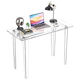 Acryve Acrylic Desk - Clear Acrylic Table, Modern Home Office Study Table, Extended Surface Multi-Purpose Console, Sturdy Lightweight Workstation for Small Spaces (Transparent-L)