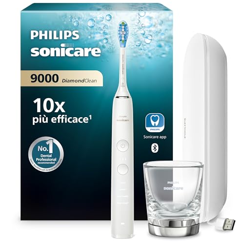 Philips Sonicare DiamondClean 9000 spazzolino elettrico sonico con app, colore bianco, modello HX9911/27, Sonicare 9000, Bianco