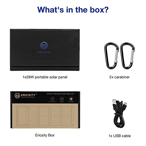 Solar Portable Charger 28W, Ericsity Solar Panels For Camping Foldable Solar Panel Kit With Usb-C Output (5V/4A Max) Solar Cell Phone Charger #TOP7