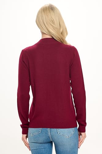 Image of Women's 100% Cashmere Soft Long Sleeve Crew Neck Open Zip Cardigan