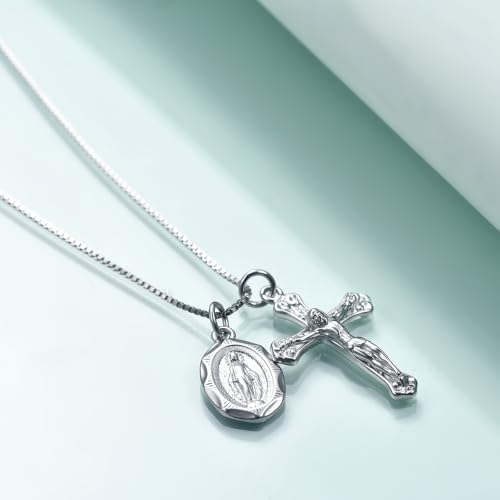 Rnivida 925 Sterling Silver Crucifix Cross and Miraculous Medal Pendant Necklace for Women3