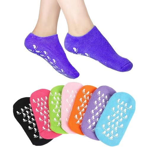 Image of LandVK Moisturizing Spa Gel Socks to Repair Dry Feet and Cracked Knees for Women and Men, Silicone, Multicolor, Free Size, Pack of 2 Pair
