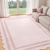 LORWER Pink Rugs for Living Room 8x10, Soild Machine Washable Area Rugs for Bedroom Girls, Non Slip Ultra-Thin Low-Pile Carpet for Playroom Nursery Kids Room