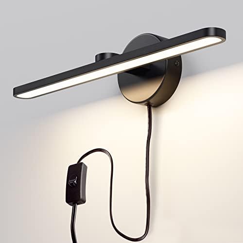 MantoLite LED Vanity Lighting Fixtures, 16 inch Wall Mounted Plug in Light Fixtures, Bathroom Over Mirror Lamp Modern Home Bedside Wall Picture Lamps Sconces,12W 3000K Black Make-up Mirror Front Lamp