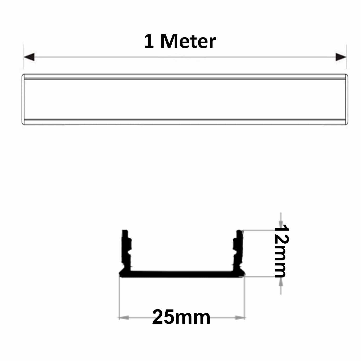 Abaj Lighting (25x12mm) LED Strip Light 1Meter Aluminium Rectangular Surface Profile Light Channels with Diffused Cover, End Caps and Mounting Clips Without LED Straight Linear - Pack of 3 2