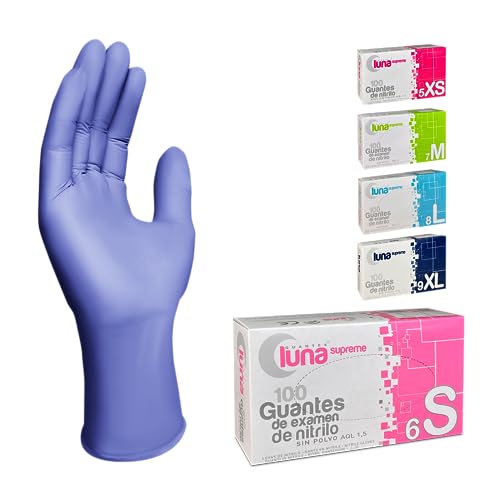 MUNTRADE Guantes Nitrilo 100 unidades | Guantes de Nitrilo Sin Polvo, Sin Látex, Guantes Desechables (S, Violeta)