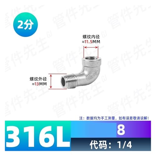 Adaptateur de filetage de tuyau inox 316L coude 90 degrés G1/4