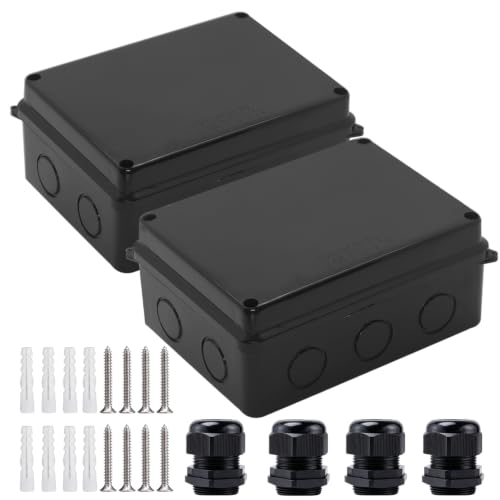 Image of Electrical Box, 2PCS Outdoor Waterproof Box IP65 Junction Box with Reserved Holes,ABS Plastic Project Box Power Cord Enclosure Black 5.9 x 4.3 x 2.8 inch(150x110x70mm)