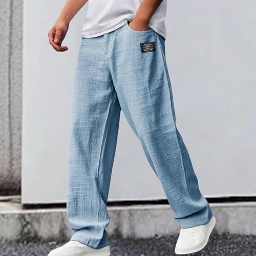 Mens Casual Pants Cotton Linen Drawstring Loose Fit Pants Elastic Waist Breathable Lightweight Outdoor Sports Trousers3