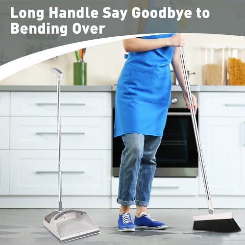 Hibaby Besen- und Kehrschaufel-Set für Zuhause, 137.2 cm Langer Griff, leicht, 180° drehbar, Besen-Kombination, stehende Kehrschaufel mit Kammzähnen, Lobby, Bodenreinigung – Bild 3