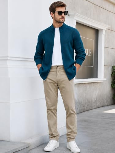 Image of TYSORT Men's Cotton Full Sleeve High Neck Full Zipper Sweater for Men, Cable Knitted Cardigan for Men