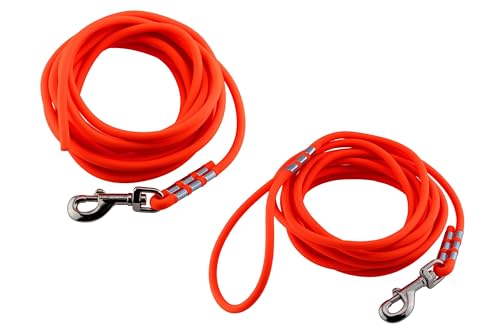 LENNIE Wasserfeste Schleppleine für große Hunde, Made in Germany, Easycare rund, 5m 10m 15m Hundeleine mit Handschlaufe, Neon-Orange [Ø 8mm (ab 15kg), 5m]