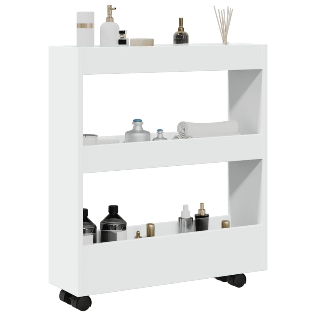 vidaXL Carrito de almacenaje Estrecho de 3 Niveles de Madera de ingeniería Blanca