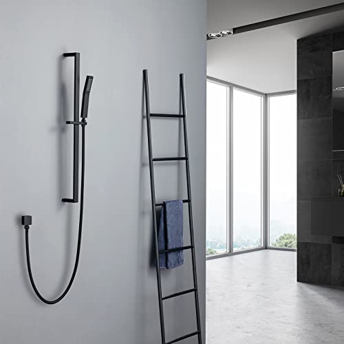Pattlye Brass Shower Slide Bar Matte Black Hand Shower Head With Slide Bar And Hose, Wall Mount Handheld Shower Wand Holder, Height Adjustable Sliding Bar, Pt003 #TOP1