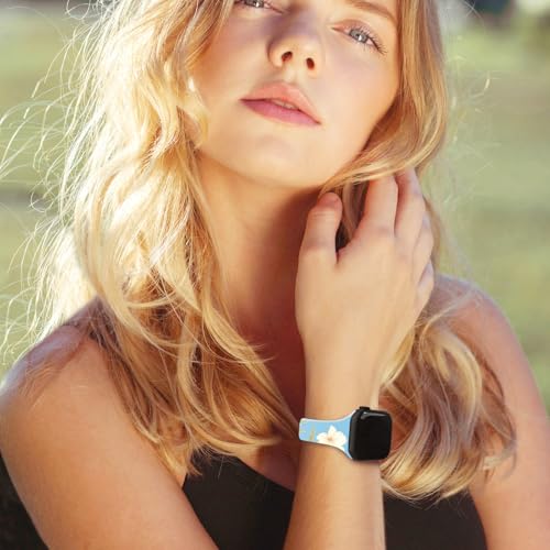 Image of Sport Band Floral Printed Compatible with Apple Watch Bands 49mm 46mm 45mm 44mm 42mm 41mm 40mm 38mm Women, Silicone Flower Printed Fadeless Pattern Design Strap for iWatch Series10 9 8 7 6 5 4 3 2 1SE