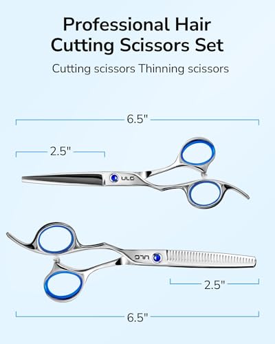 Image of ULG Left Handed Hair Cutting Scissors Thinning Shears Kit Professional Barber Hairdressing Texturizing Salon Razor Edge Scissor Stainless Steel 6.5 inch
