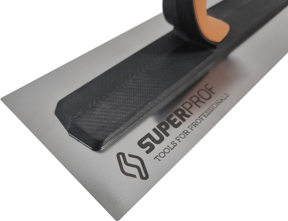 Super Prof by Maurerfreund, FLEX Comfort-Glättekelle, Extraleichte Carbon-Stütze mit Softgriff, Flexibles Edelstahl-Blatt 0,4mm (305x120mm)