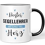 JUNIWORDS Tasse, Bester Segellehrer, mit ganz viel Herz, Schwarz (6062893)
