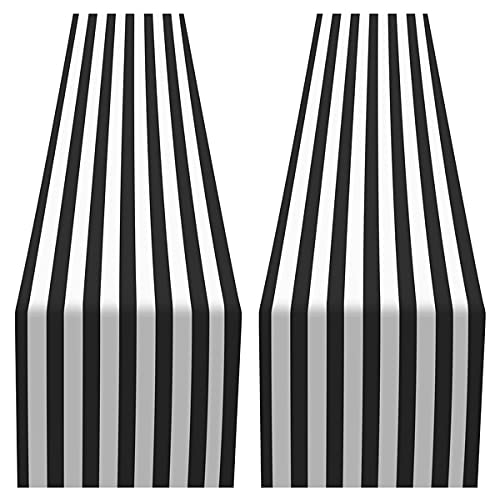 Ystter Nappe de DéCoration de Table en Polyester pour Table à Rayures pour DîNer en Famille à L'IntéRieur et à L'ExtéRieur (Noir et Blanc, Paquet de 2)