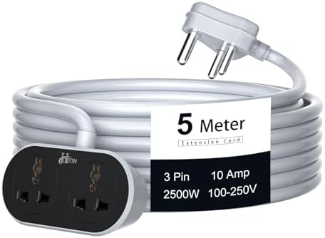 Hoteon Extension Board 5 Meter Cable, 2500W/10A Extension Cord, 2 Outlets
