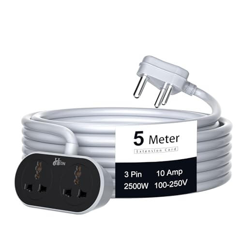 Image of Hoteon Extension Board 5 Meter, 2500W 10A Extension Cord, Heavy Duty Long Wire Extension, 2 Universal Outlets Extension Cable, 3 Pins Power Cord Extension, Expandable Power Strip for Home Office