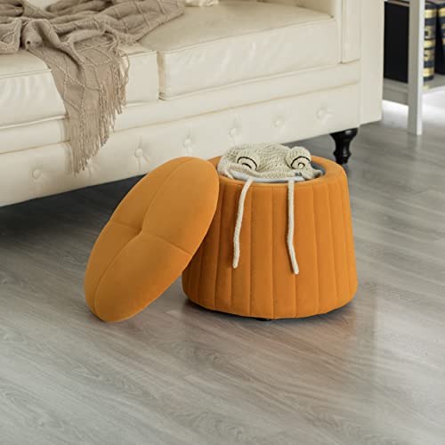 Fabulaxe Modern Tufted Velvet Mushroom Shape Storage Ottoman Storage Stool Trunk, Mustard Yellow by Fabulaxe - Image 7