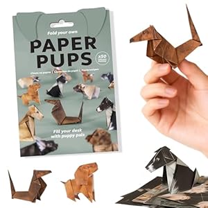 Paper Pups Origami – 50 Sheets DIY Origami Paper Dogs Desk Pets for Dog Lovers, Animal Papers Sculpture for Teens & Adults