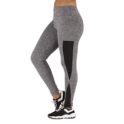Mokids Mesh Stitching Workout Stretch Yoga Sport Pants Textured Compression Leggings Butt-Lifting High Waist Tummy Control Trousers for Women