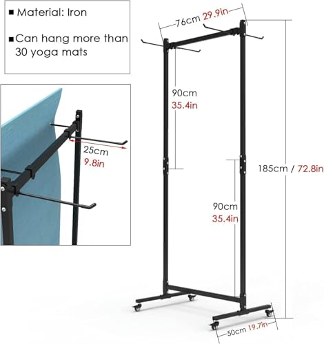 Support de tapis de yoga au sol avec roulettes pour rangement de salle d'exercice - 4