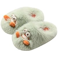 Boys Girls Plush Slippers Winter Cartoon Home Warm Soft Slip on Slippers Indoor Non-slip Cotton Monster Slippers Green 2/2.5 UK