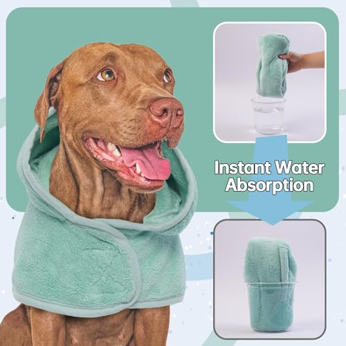 OUOBOB Hunde Bademantel Trockenmantel für kleine Hunde - Mikrofaser Hundekleidung mit Kapuze & verstellbaren Gurt, XS (Grün) - Für Chihuahua, Dackel, Yorkie.