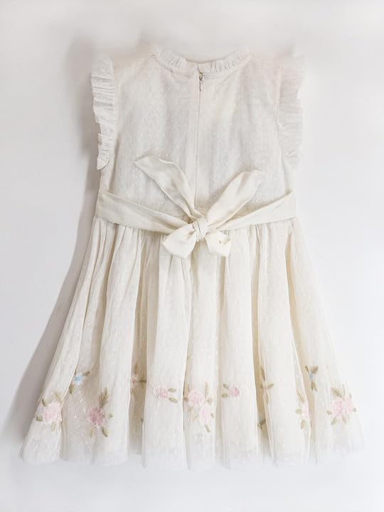 Image of Cherry Crumble Girls Fit And Flare Embroidery Party Dress Cream