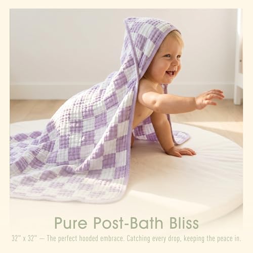 Image of Ultra-Soft Muslin Baby Towel - 32 x 32 Inches, Ideal for Bath & Beach, Suitable for Both Boys & Girls from Newborns to Toddlers(Purple Plaid)