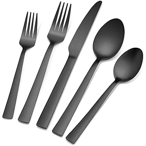 40-teiliges mattschwarzes Besteck-Set, E-far Edelstahl-Besteck-Set Cover