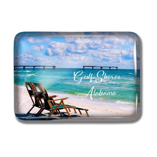 Nogytize Crystal Fridge Magnets for Gulf Shores Public Beach Alabama USA Travel Souvenir Collectibles Rectangle Funny for Kitchen Gift Home Decoration Office Whiteboard Landmark