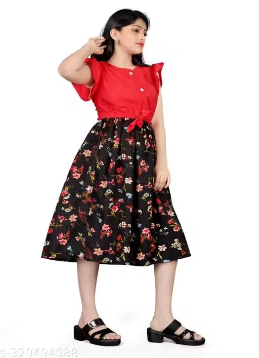Women Casual Long Dress with Modern Print Design*B_Girl Dress-14-15 YearsRed^-image-19