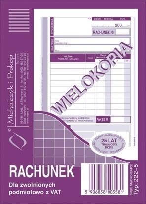 Ak rachunek dla zwolnionych z Vat A6 222-5