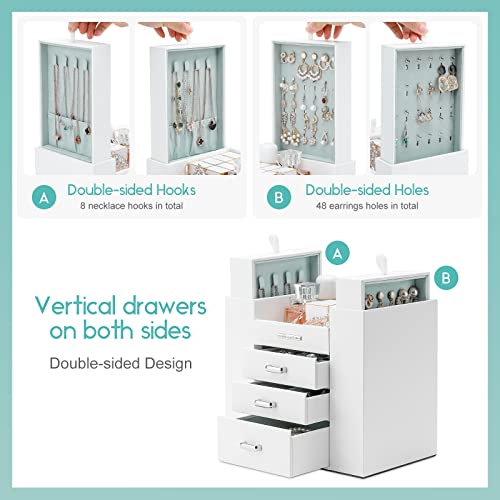 Homde Jewelry Organizer For Girls Women Jewelry Box Necklaces Rings Earrings Display Stand Jewelry Storage Holder Case For Bracelets Watches Sunglasses (White) #TOP4