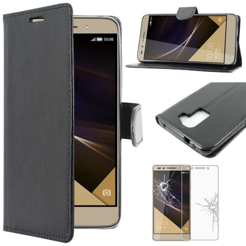 ebestStar - Cover Compatibile con Huawei Honor 7 Custodia Portafoglio Pelle PU Protezione Libro Flip, Nero + Pellicola Vetro Temperato [Apparecchio: 143.2 x 71.9 x 8.5mm, 5.2'']