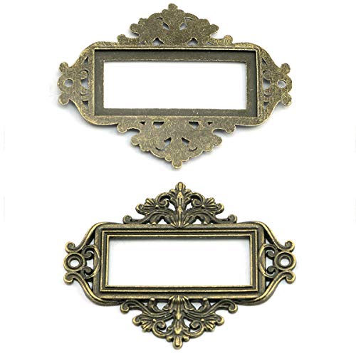 Lind Kitchen 12Pcs Lace Label Holder Vintage Retro Metal Decorative Drawer Box Tag Label Card Slot Frame Label Holder (Antique Bronze) #TOP3