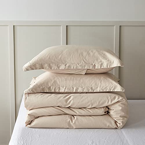 Simple&Opulence French Linen Duvet Cover Set - Queen Size(88" X 92")- 3 Pieces (1 Comforter Cover,2 Pillowcases)- Natural Flax Cotton Blend-Solid Color Breathable Farmhouse Bedding-Linen/Beige #TOP7