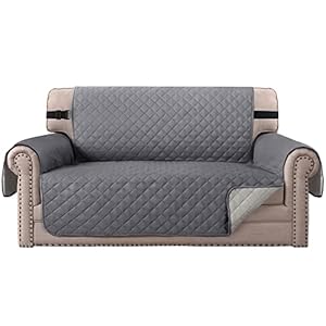 BellaHills Water Repellent Sofa Covers 2 Seater Sofa Protectors from Pets Cats Reversible Loveseat Couch Covers Non-Slip Furniture Slipcovers with Elastic Straps (Loveseat, Grey/Beige)