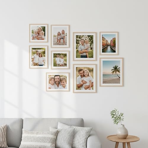Image of kotart Photo Frame For Wall Decor | Wooden Frames For Wall Decoration | Aesthetic Collage Picture Frames | Rectangular Photo Frame For Home Decor Office | Set of 9